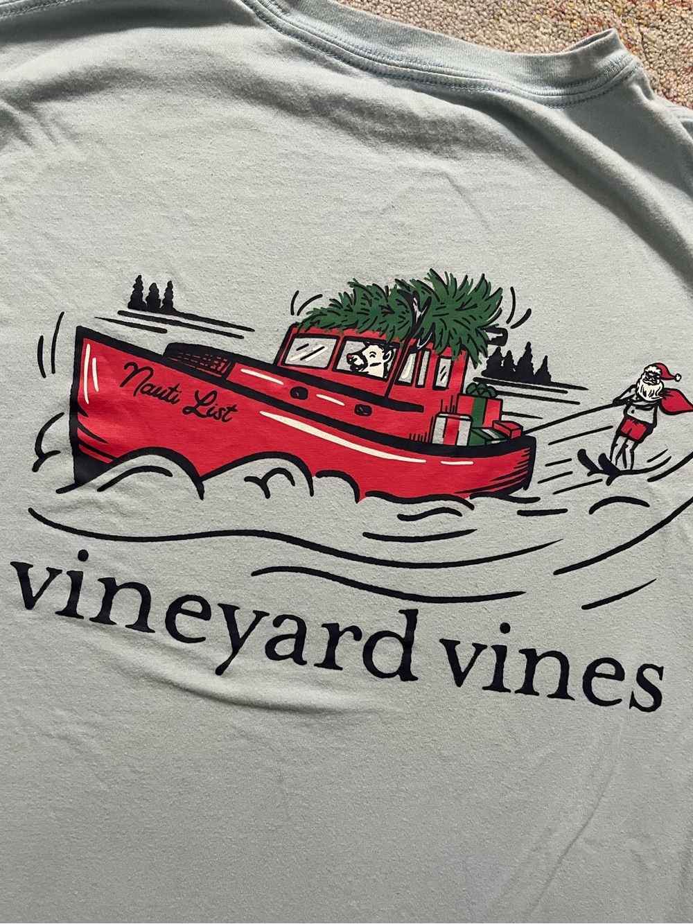 Vineyard Vines Holiday Boat Graphic T‑Shirt in Light Blue women’s